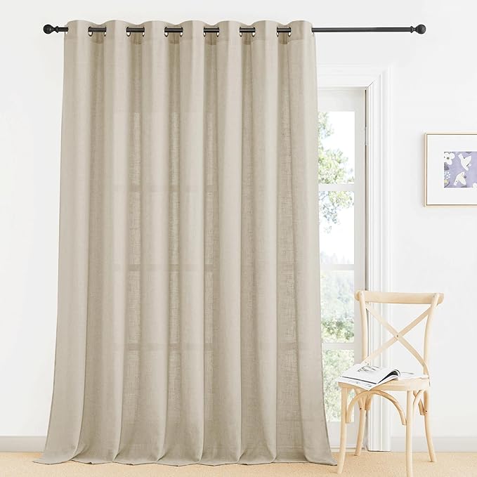 RYB HOME Linen Sheer Curtain - Large Backdrop Curtain Extra Wide Panel for Living Room Girls Bedroom Foyer Doorway Dining Sliding Glass Door, Warm Beige, W 100 X L 95 Long, Set of 1,Adult