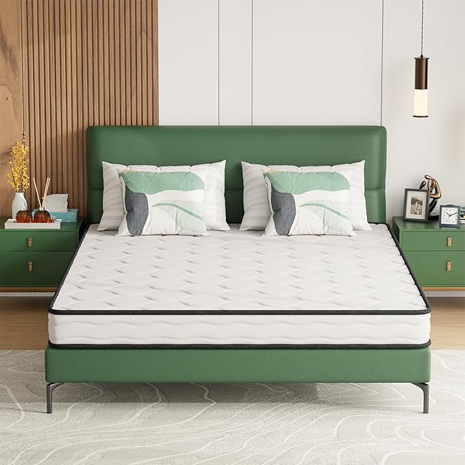 PayLessHere | 6 Inch Queen Mattress | Medium Firm Hybrid Mattress | White | with High-Density Foam and Breathable Cover | Pocket Spring Design, Pressure Relief | Bed in a Box, CertiPUR-US Certified