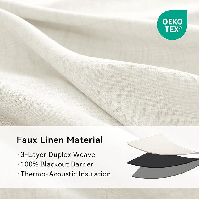 100% Blackout Linen Textured Curtains 96 Inch Long, Light Blocking, Thermal - Image 4