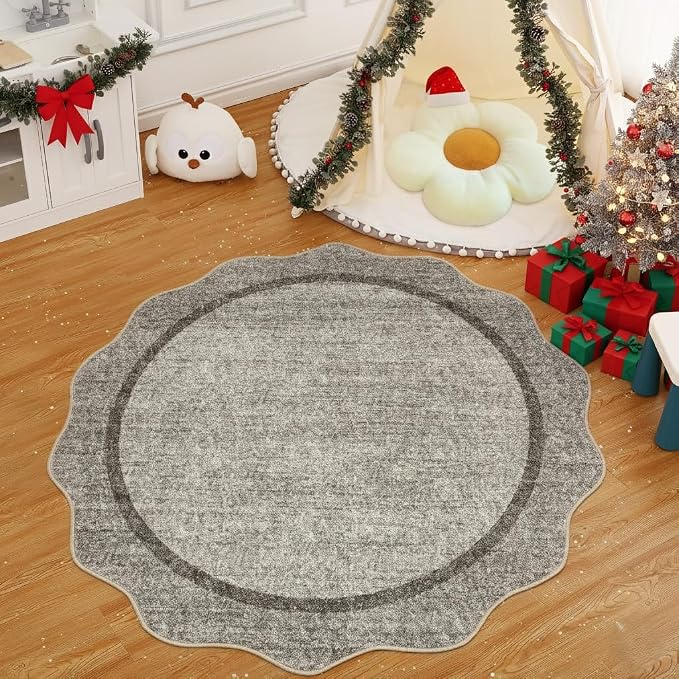 GarveeHome Scalloped Washable Non-Slip Soft Round Rug 4 ft by GarveeHome