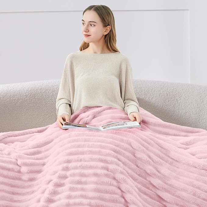 BEDELITE Striped Fleece Throw Blanket, Cherry Blossom, Soft Cozy, Lightweight - Image 5