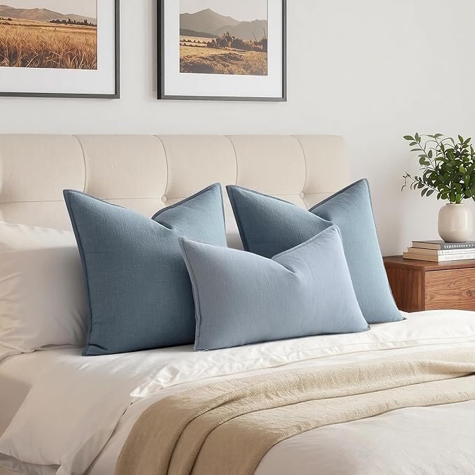 MIULEE Decorative Linen Lumbar Pillow Cover 12x20 Inch Light Blue | Boho - Image 4