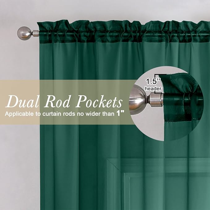 Hunter Green Sheer Curtains 96 Inches Long 2 Panels, Airy Voile Solid Curtains - Image 5