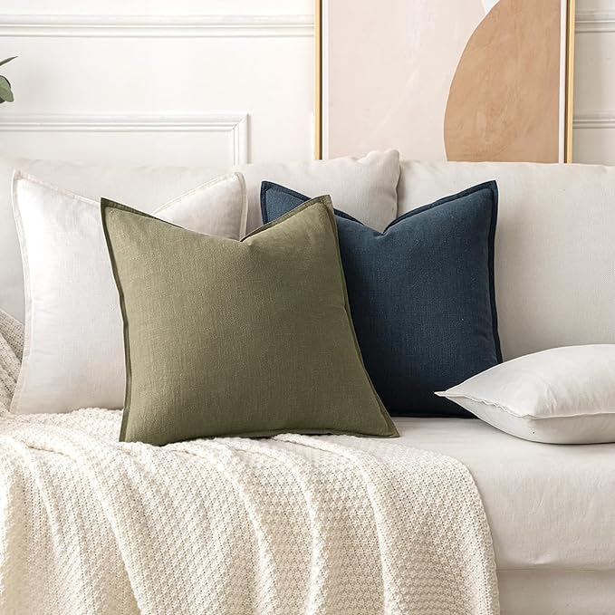 MIULEE Decorative Linen Pillow Covers 20x20 Inch Deep Blue | Boho Farmhouse​ - Image 4