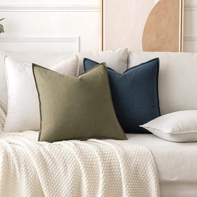 MIULEE Decorative Linen Pillow Covers 16x16 Inch Cream White | Boho Farmhouse​ - Image 4