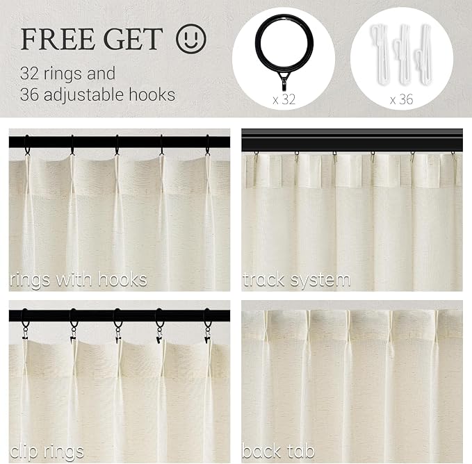 Topfinel Natural Pinch Pleated Linen Curtains 84 Inch Length 2 Panels - Image 2