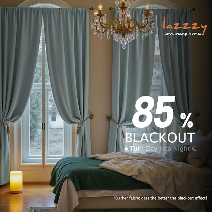 Lazzzy Velvet Blackout Curtains Thermal Insulated Room Window Drapes Super Soft Luxury Curtains for Living Room Bedroom Rod Pocket 2 Panels, Misty Blue, 52" W x 96" L