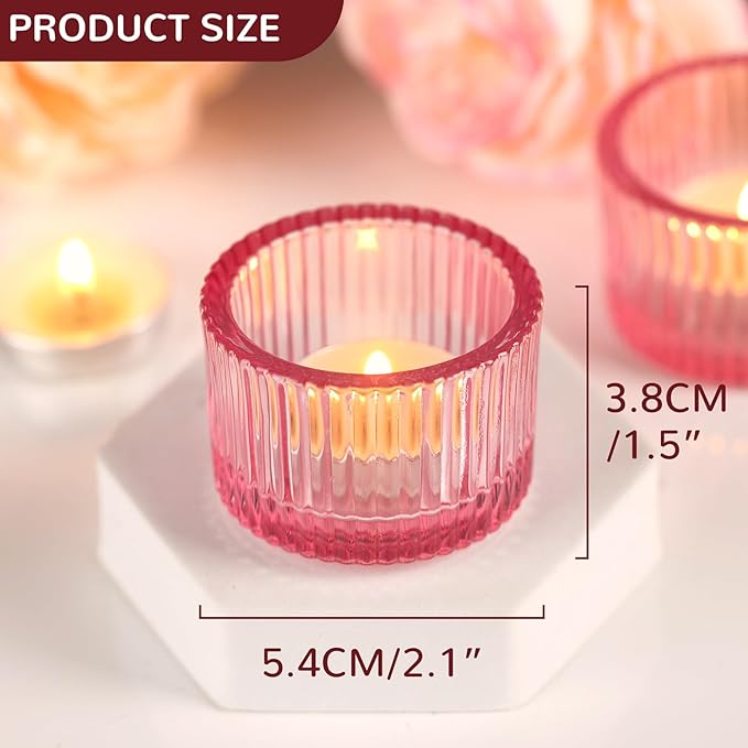 Pink Tealight Candle Holder Set of 12, Small Votive Candle Holders for Table Centerpiece,Glass Tea Light Candles Holder for Party&Home,Wedding Decor(2''Dia*1.4''H)