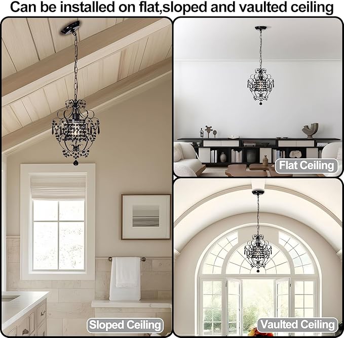 Black Chandelier Small Crystal Chandelier Lighting Modern Mini Hanging Light Fixtures with 1 Light