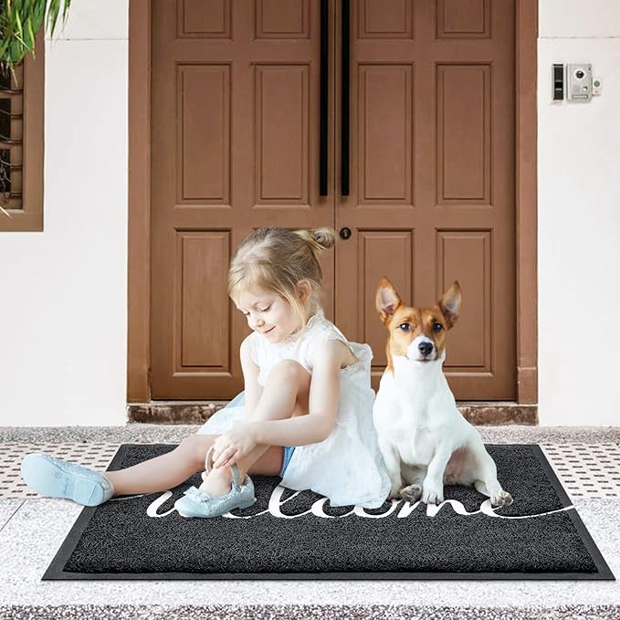 Black Door Mat Welcome Mats Outdoor Indoor Doormat - Image 2