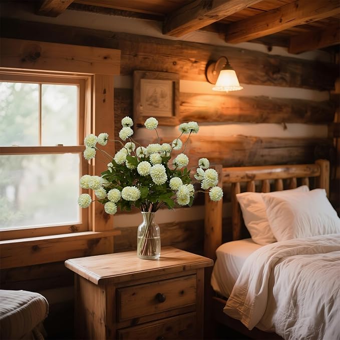 10 Stems Fake Flowers +Eucalyptus Stems Realistic Artificial Flowers Branches for Vase Milky White kiku Flowers Floral Arrangements Mum Boho Bridal Bouquet Silk for Home Decoration Indoor