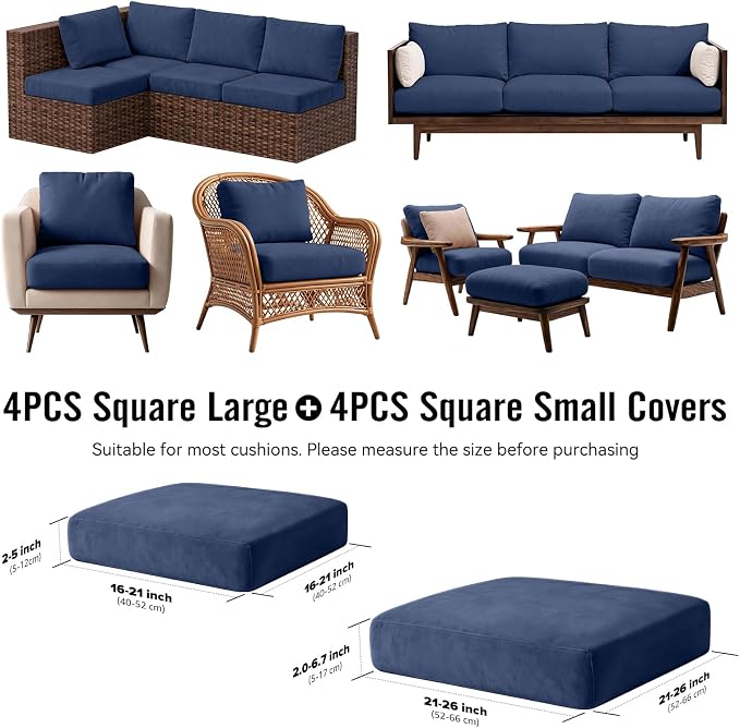 8Pcs Outdoor Cushion Covers, Stretch Patio Furniture Couch Chair Slipcovers | - Image 2