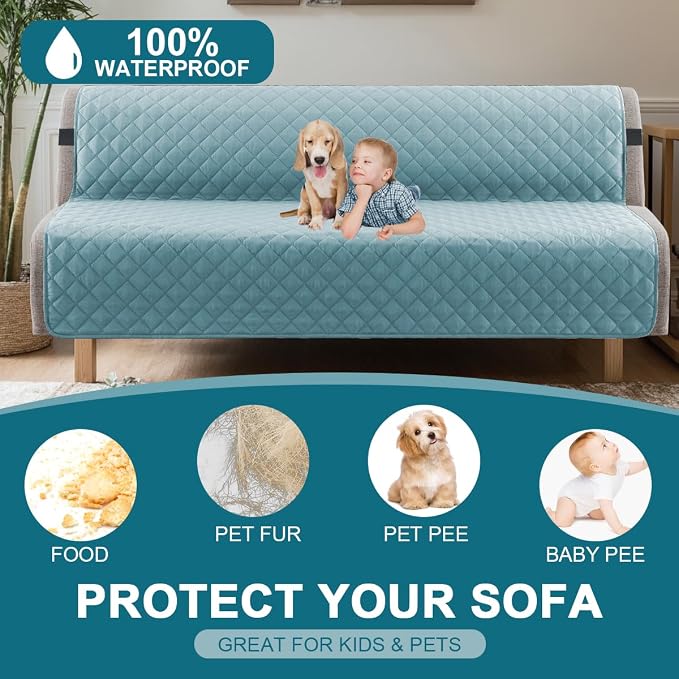 Turquoize 100% Waterproof Futon Cover Futon Slipcover Washable Armless Sofa Bed - Image 2
