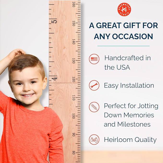 HEADWATERS STUDIO Wooden Growth Chart for Wall - Size Height Chart for Kids, Growth Measuring Board and Kids Height Wall Chart, Growth Chart for Kids, Height Chart for Wall - Natural (63"x6.7")