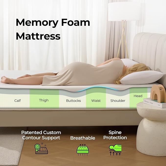 Rolanstar 6 Inch Full Mattress Gel Memory for Cool Sleep & Pressure Relief, Medium Firm Feel, CertiPUR-US Certified, Mattress in a Box, White
