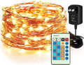 Moobibear Waterproof Fairy String Lights Plug in with 24 Keys Remote, 33ft 100LEDs Warm White Dimmable Starry Copper Wire Light for Indoor & Outdoor Wedding Birthday Valentines Day Decor