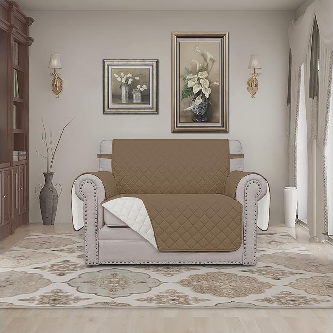Easy-Going Reversible Couch Cover, Oversized Chair, Camel/Ivory | Machine - Image 2