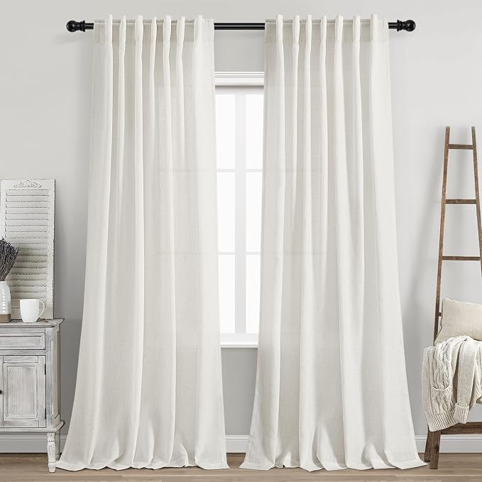 Cream Linen Back Tab Curtains 86 Inch Length by Nanspring