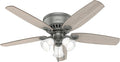 Hunter 52 inch Indoor Ceiling Fan with LED Lights - Ceiling Fan with Pull Chain, For Bedroom, Living Room, or Kitchen, Low Profile Mount, No Remote, 5 Blades - Builder 51113, Matte Silver