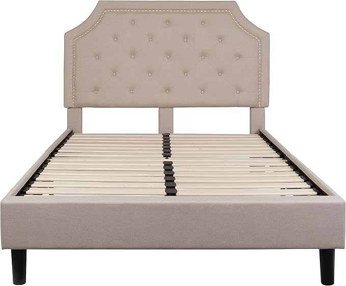 Flash Furniture Brighton Full Size Tufted Upholstered Platform Bed in Beige Fabric