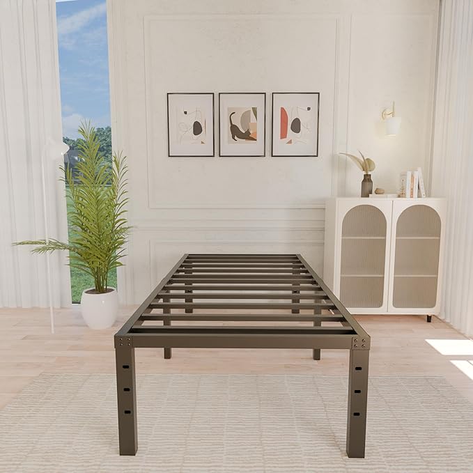 ALDRICH 18 Inch Metal Twin Bed Frame - Black Basic Steel Slats Platform, Easy Assembly Heavy Duty Noise Free Bedframes, No Box Spring Needed