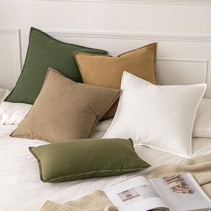 MIULEE Decorative Linen Euro Sham Pillow Covers 22x22 Inch Hazel | Boho - Image 5