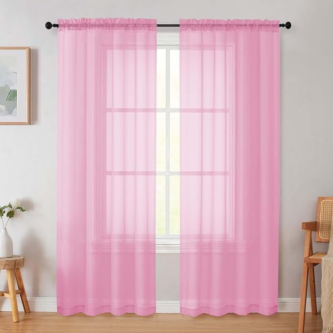 Pink Sheer Curtain for Bedroom Living Room 78 Inches Long 2 Panels Set by WelvetBLK