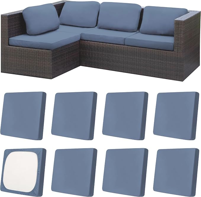 8Pcs Patio Cushion Covers, Outdoor Stretch Cushion Covers, Washable | Stretch by Unknown