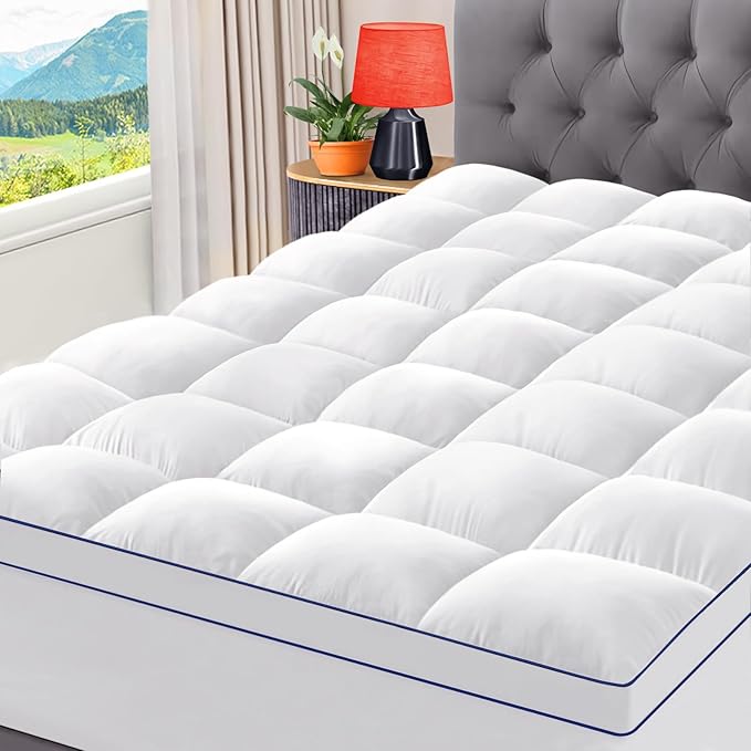 CYMULA King Mattress Topper, Cooling Pillow Top Mattress Topper for King Size Bed, Thick Mattress Pad with Elasticated Deep Pockets, Soft Firm Plush Down Alternative Fill Mattress Protector
