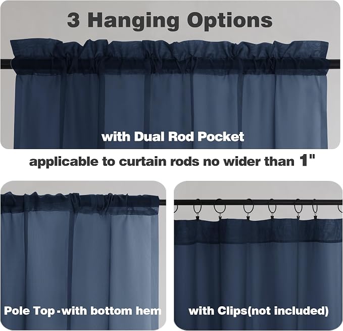 Chyhomenyc Navy Blue Sheer Curtains 90 Inches Long 2 Panels, Light Filtering - Image 5
