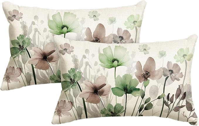 AVOIN colorlife Poppy Flowers Pillow Covers 12x20 Inch Set of 2 | Chinoiserie by AVOINcolorlife