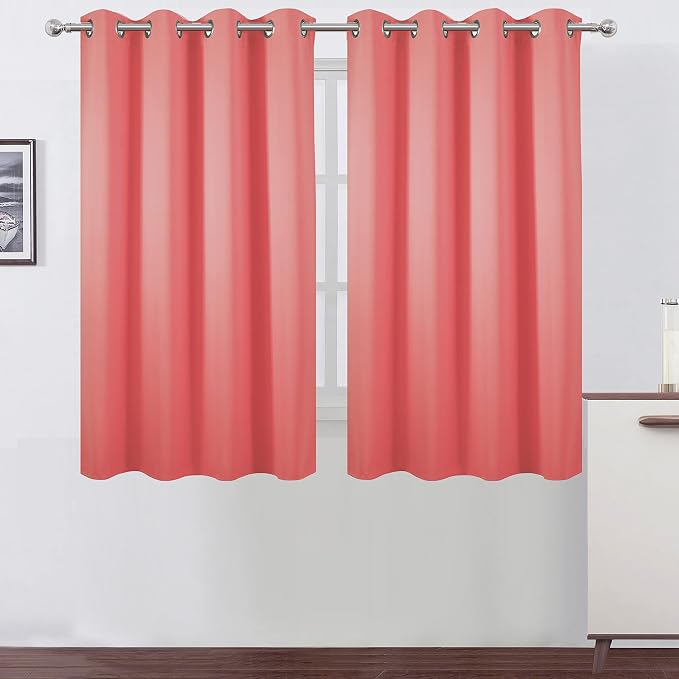 Coral Blackout Curtains 52 x 54 Inch Length/Set of 2 Curtain Panels/Thermal by Lemomo