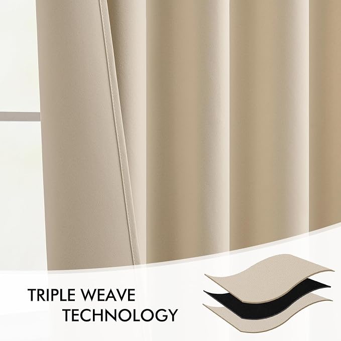 MIULEE Cream Beige Back Tab Blackout Curtains 72x84 Inch Length 2 Panel Set | - Image 7