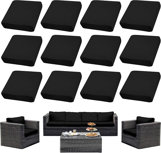 12PCS Patio Cushion Covers, Patio Furniture Couch Seat Slipcovers | Washable by SUKAIKEQA
