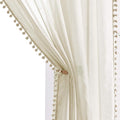 Treatmentex Pompom Linen Sheer Curtains for Living Room Bedroom 72 inches Long Slub Textured Window Curtain Drapes for Office 2 pcs, Beige