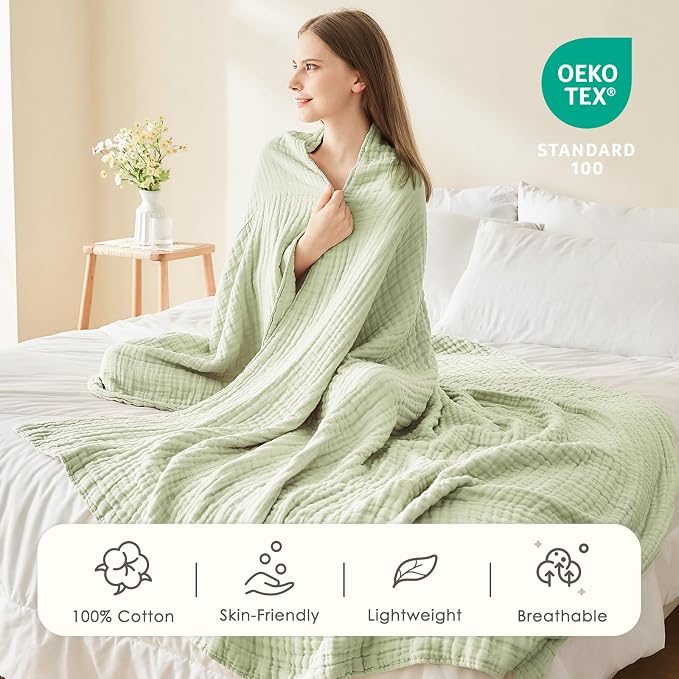 EMME Muslin Blankets for Adults Throw Blanket for Couch Breathable Gauze Soft - Image 3