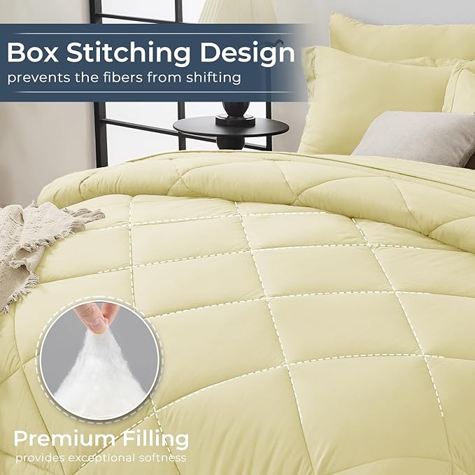 HEVUMYI Cream Yellow Twin-XL Comforter Set - 5-Piece All Season Bed in a Bag Twin-XL, Ultra Soft Bedding Set with Comforter, Flat Sheet, Fitted Sheet, Pillowcases, Pillow Shams