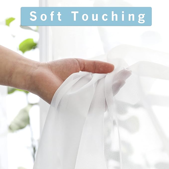Sheer White Curtains Living Room 54 inches Long, Rod Pocket Curtain Sheers - Image 3