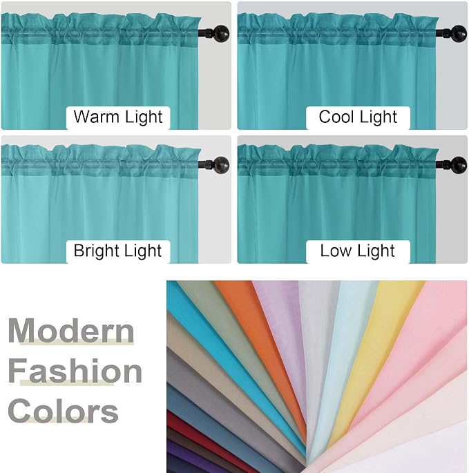 Turquoise Sheer Curtains for Bedroom Living Room 90 Inches Long 2 Panels Set - Image 6