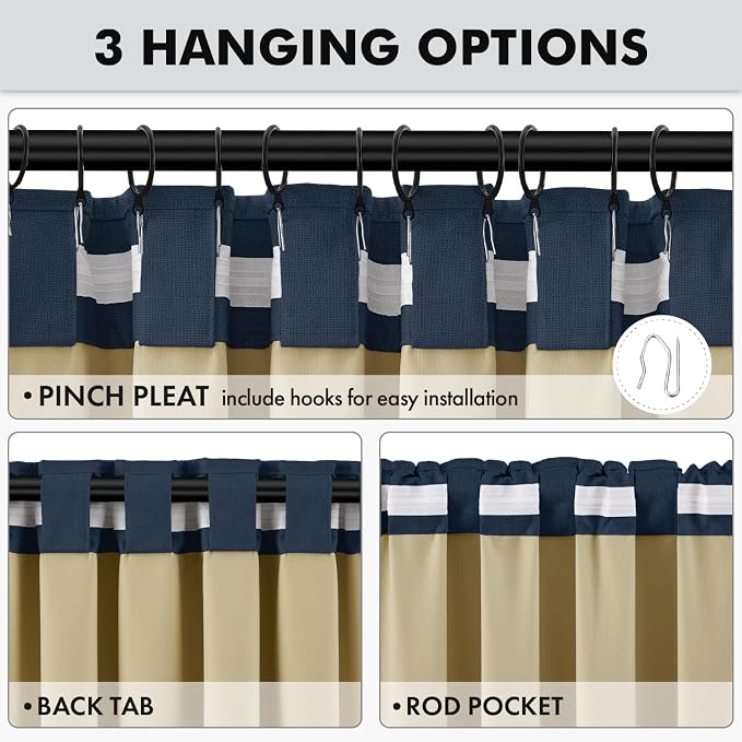 MIULEE 100% Blackout Linen Curtains 42 x 63 Inch Midnight Blue 2 Panels | - Image 5