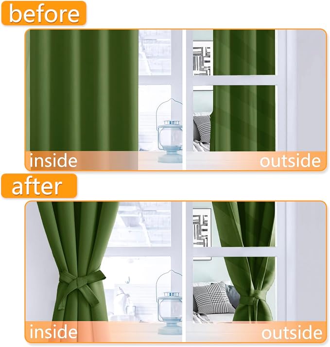 Room Darkening Curtains for Bedroom Olive Green 42x63 Inch 2 Panels | Thermal - Image 4