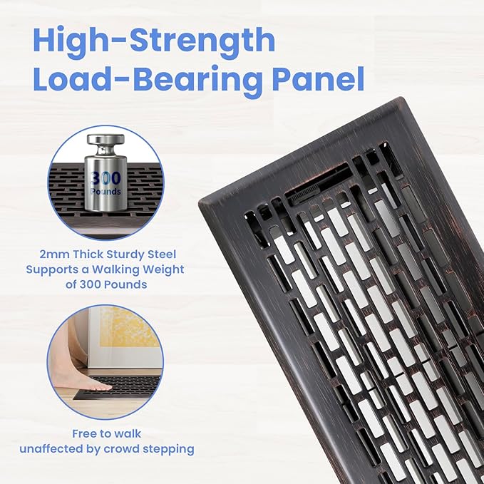 4x10 Inches Heavy Duty Walkable Floor Register - Easy Adjust Air Supply Lever Decorative Floor Vent Covers - Boston Design Vent Covers for Home - Oil Rubbed Bronze