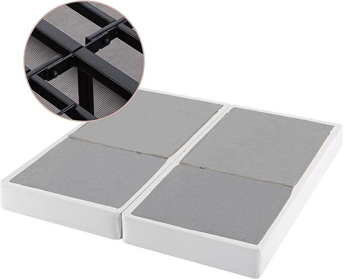 ZINUS 9 Inch Box Spring with Cover, No Assembly Mattress Foundation, Sturdy Metal Structure, Split Cal King, White
