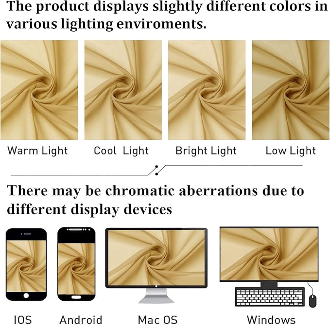 Gold Sheer Curtains 108 Inches Long 2 Panels, Dual Rod Pocket Light Filtering - Image 5