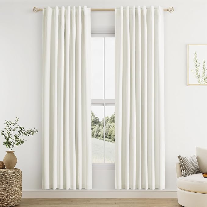 Ivory 100% Blackout Linen Curtains 80 Inch Length 2 Panels Set by Guken