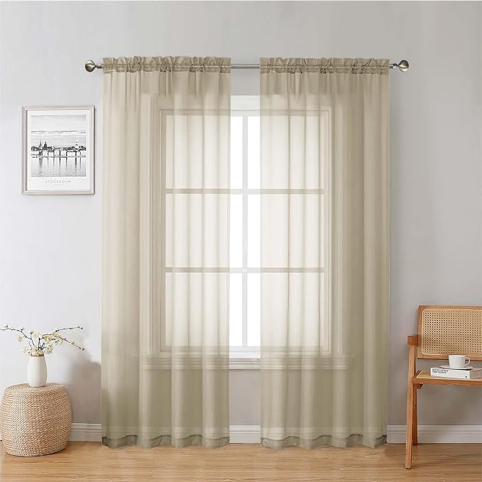 Taupe Sheer Curtains 78 Inches Long 2 Panels, Elegant Light Filtering Voile by Lecloud