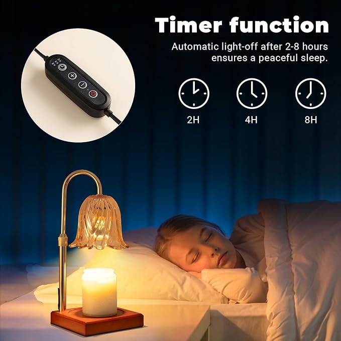 Candle Warmer Lamp with Timer Dimmable, Birthday Gifts for Women Mom, House Warming Gifts New Home Decor, Wax Melt Warmer for Jar Candles with 2 Bulbs