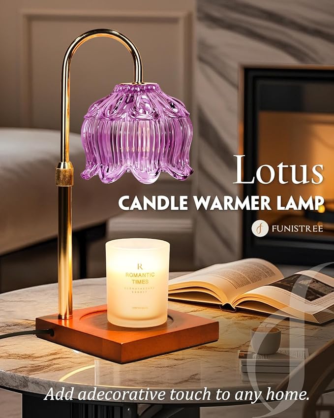Purple Candle Warmer Lamp with Timer & Dimmer, Candle Lamp Warmer Adjustable Height, Gifts for Women Mom Birthday Christmas, House Warming New Home Bedroom Decor, Flower Wax Warmer for Jar Candles