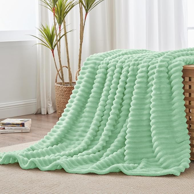 BEDELITE Ribbed Twin Blanket for Couch & Bed, Light Green, Warm Yet Lightweight - Image 7