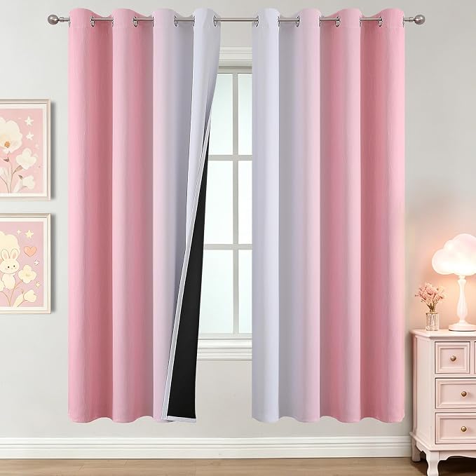 Pink and Greyish White Ombre Blackout Curtains by ESTELARTEXTILER